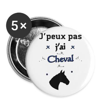 J'peux pas j'ai Cheval - Lot de 5 grands badges (56 mm) - blanc - Devant