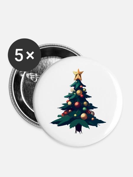 Weihnachtsbaum - Buttons groß 56 mm (5er Pack) - Weiß