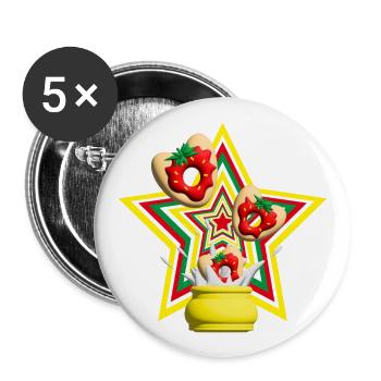 Herz Donuts mit Stern und Erdbeeren. - Buttons groß 56 mm (5er Pack) - Weiß - Vorne