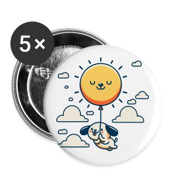 Der Ballon, die Sonne und ein glücklicher Hund - Buttons groß 56 mm (5er Pack) - Weiß - Vorne