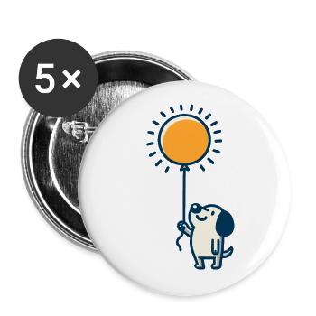 Leuchtender Ballon, fröhlicher Hund - Buttons groß 56 mm (5er Pack) - Weiß - Vorne