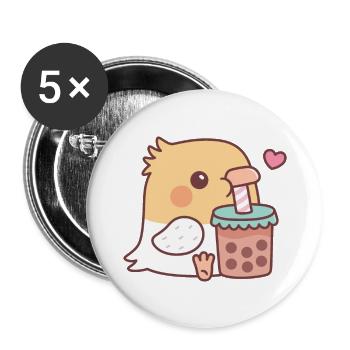 Un perroquet calopsitte mignon aime boire du thé à bulles - Lot de 5 grands badges (56 mm) - blanc - Devant