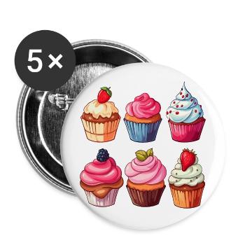 Cupcakes Cupcake Süßigkeiten Backwaren - Buttons groß 56 mm (5er Pack) - Weiß - Vorne