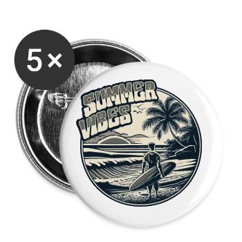 Retro Surfer Sommer Palmen Strand Sonne Urlaub - Buttons groß 56 mm (5er Pack) - Weiß - Vorne