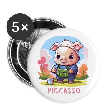Pigcasso Lustiges Schwein Maler Kunstliebhaber - Buttons groß 56 mm (5er Pack) - Weiß - Vorne