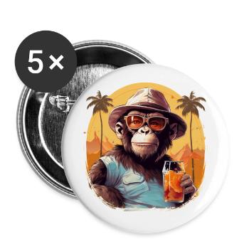 Cooler Affe mit Getränk Lustige Tiere Schimpanse - Buttons groß 56 mm (5er Pack) - Weiß - Vorne