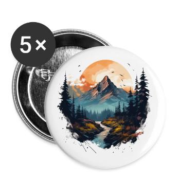 Berglandschaft Berge Berg Natur Wandern - Buttons groß 56 mm (5er Pack) - Weiß - Vorne