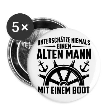 alten mann mit einem boot bootfahren - Buttons groß 56 mm (5er Pack) - Weiß - Vorne