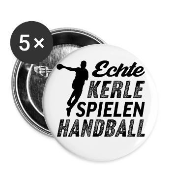 Echte Kerle Spielen Handball - Buttons groß 56 mm (5er Pack) - Weiß - Vorne