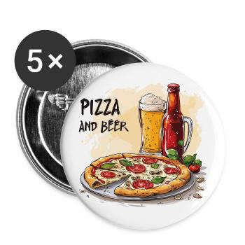 Pizza and Beer Essen Alkohol Lustige Sprüche - Buttons groß 56 mm (5er Pack) - Weiß - Vorne