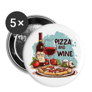 Pizza et vin Nourriture Alcool - Lot de 5 grands badges (56 mm) - blanc - Devant