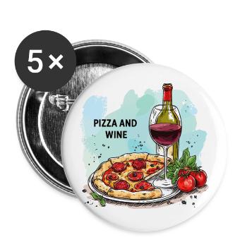 Pizza and Wine Food Alcohol - Buttons large 2.2''/56 mm (5-pack) - white - Front