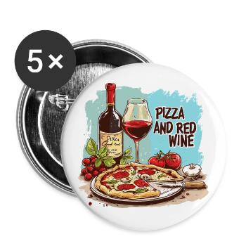 Pizza et vin Nourriture Alcool - Lot de 5 grands badges (56 mm) - blanc - Devant