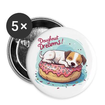 Doughnut Dog Dreams Donut Hunde Träume - Buttons groß 56 mm (5er Pack) - Weiß - Vorne