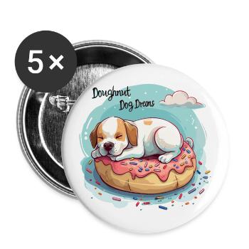 Doughnut Dog Dreams Donut Hunde Träume - Buttons groß 56 mm (5er Pack) - Weiß - Vorne