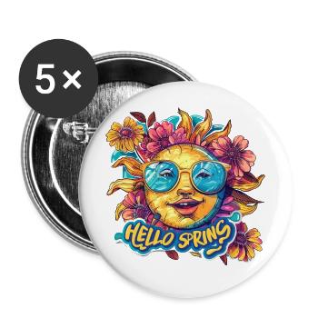Bonjour le printemps Bonjour les fleurs de soleil de printemps - Lot de 5 grands badges (56 mm) - blanc - Devant