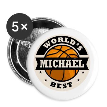 Mikaël world s best joueur de basketball - Lot de 5 grands badges (56 mm) - blanc - Devant