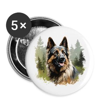 German Shepherd Dog in the Forest - Buttons large 2.2''/56 mm (5-pack) - white - Front