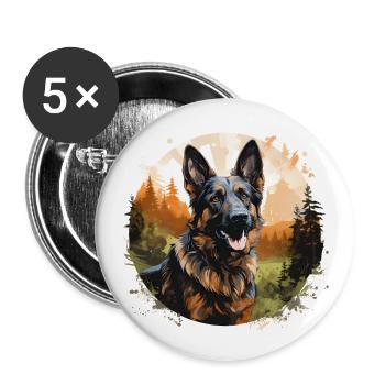 German Shepherd Dog in the Forest - Buttons large 2.2''/56 mm (5-pack) - white - Front