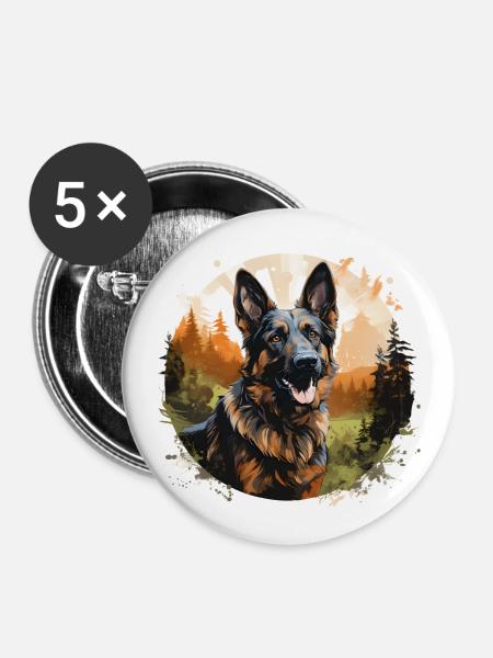 Deutscher Schäferhund im Wald - Buttons groß 56 mm (5er Pack) - Weiß