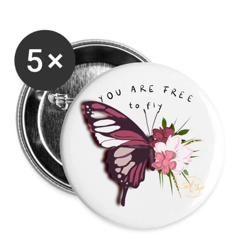 Belle conception de papillon avec des fleurs - Lot de 5 grands badges (56 mm)