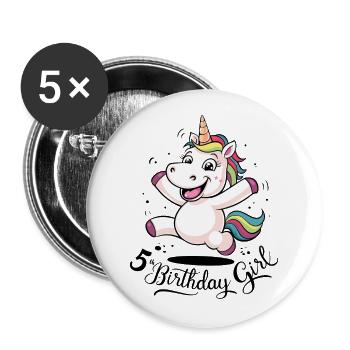 Licorne 5e anniversaire fille cadeau créatures mythiques - Lot de 5 grands badges (56 mm) - blanc - Devant