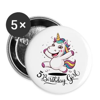 Licorne 5e anniversaire fille cadeau créatures mythiques - Lot de 5 grands badges (56 mm) - blanc - Devant