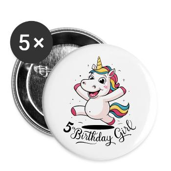 Licorne 5e anniversaire fille cadeau créatures mythiques - Lot de 5 grands badges (56 mm) - blanc - Devant