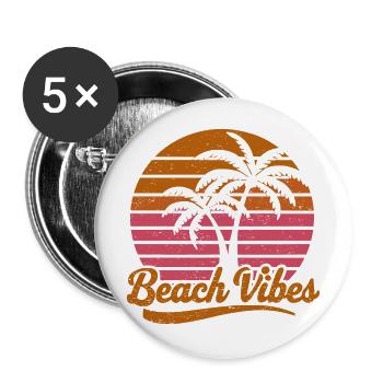 Beach Vibes Retro Sun Holiday Palm Trees Summer - Buttons large 2.2''/56 mm (5-pack) - white - Front