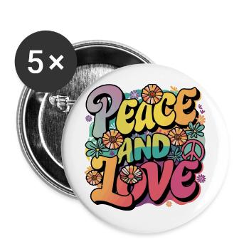 Peace And Love Hippie 1960er 1970er - Buttons groß 56 mm (5er Pack) - Weiß - Vorne