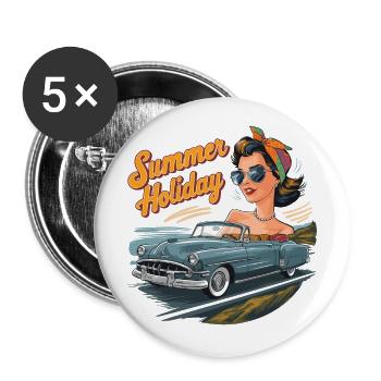 Holiday Cabrio Ride Lifestyle 1950er 1960er - Buttons groß 56 mm (5er Pack) - Weiß - Vorne