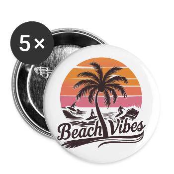 Ambiance de plage Retro Surfer Vacances à Palm Beach - Lot de 5 grands badges (56 mm) - blanc - Devant