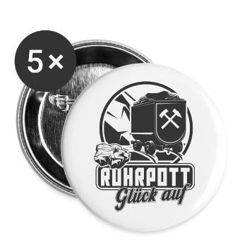 Ruhrpott Glück Auf Lore Bergbau Bergarbeiter - Buttons groß 56 mm (5er Pack) - Weiß - Vorne