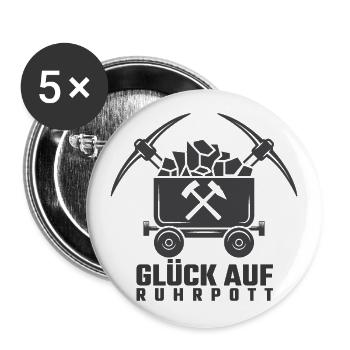 Ruhrpott Glück Auf Lore Bergbau Bergarbeiter - Buttons groß 56 mm (5er Pack) - Weiß - Vorne