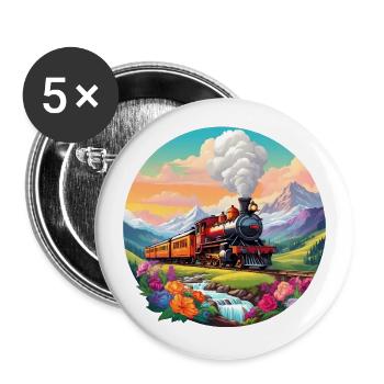 Nostalgic smoking steam locomotive with wagons - Buttons large 2.2''/56 mm (5-pack) - white - Front