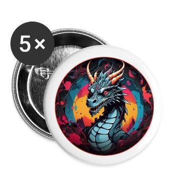 Feuerdrache Drachenportrait für Drachenfans Drache - Buttons groß 56 mm (5er Pack) - Weiß - Vorne