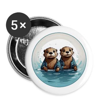 Two otters standing in the water - Buttons large 2.2''/56 mm (5-pack) - white - Front