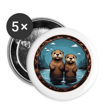 Friends Two otters in love in the water - Buttons large 2.2''/56 mm (5-pack) - white - Front