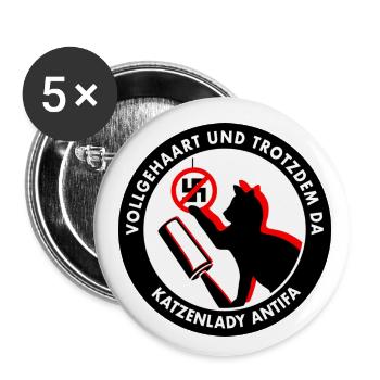 Full of hair and still there: CAT LADY ANTIFA - Buttons large 2.2''/56 mm (5-pack) - white - Front