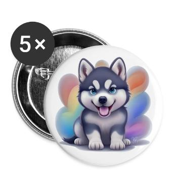 Siberian Husky Puppy - Buttons large 2.2''/56 mm (5-pack) - white - Front