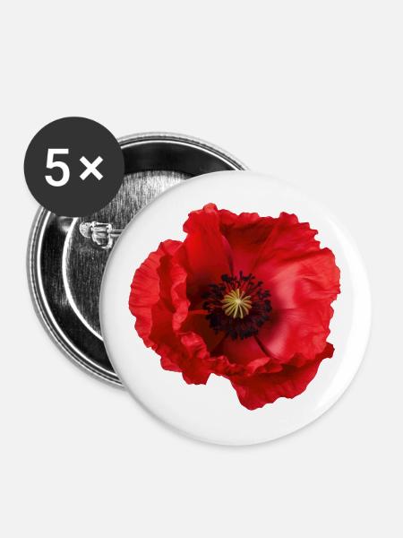 Mohnblume - Buttons groß 56 mm (5er Pack) - Weiß
