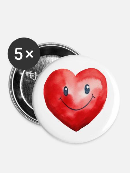 Wasserfarben Herz - Buttons groß 56 mm (5er Pack) - Weiß