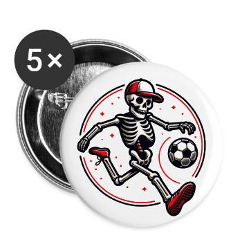 Drôle de squelette avec casquette de baseball jouant au football - Lot de 5 grands badges (56 mm) - blanc - Devant