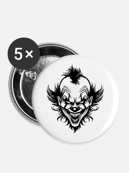 Clown - Buttons groß 56 mm (5er Pack) - Weiß
