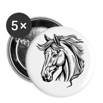 Pferd Pferderennen Pferdekopf - Buttons groß 56 mm (5er Pack) - Weiß - Vorne