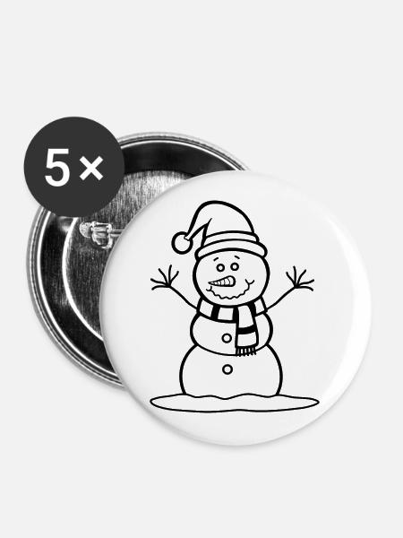Schneemann - Buttons groß 56 mm (5er Pack) - Weiß