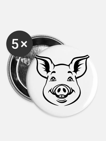 Schwein Schweinchen - Buttons groß 56 mm (5er Pack) - Weiß
