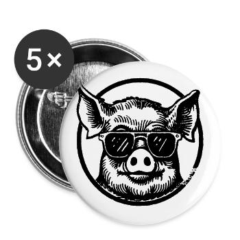 Pig Piggy - Buttons large 2.2''/56 mm (5-pack) - white - Front