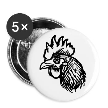 Huhn Hühnerstall - Buttons groß 56 mm (5er Pack) - Weiß - Vorne