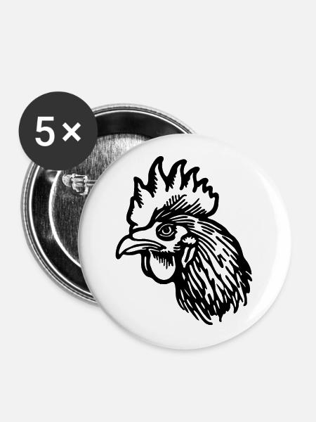 Huhn Hühnerstall - Buttons groß 56 mm (5er Pack) - Weiß
